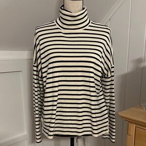 Madewell Cream and Navy Striped Turtleneck Top